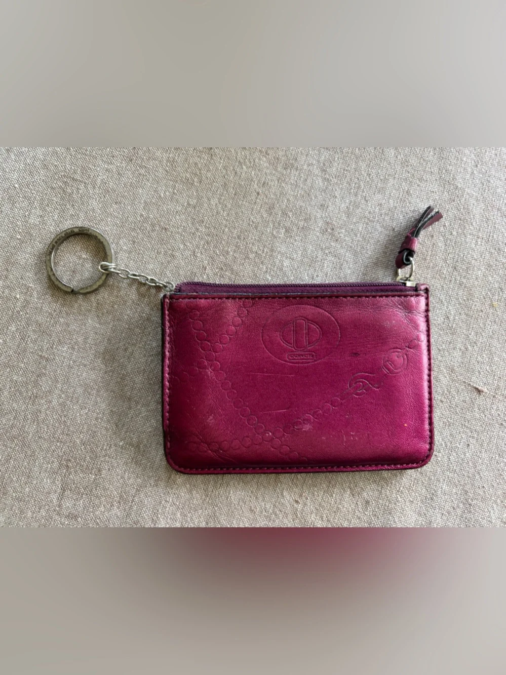 Coach Berry Pink Leather Key Card Holder